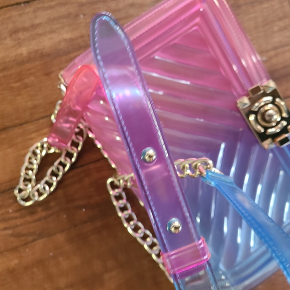 Jelly Purse Gradient‎ Pink and Blue Women's Bag Gold Chain Colorful Crossbody - Picture 6 of 16